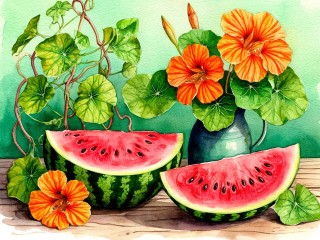 Пазл «Арбуз и настурция»