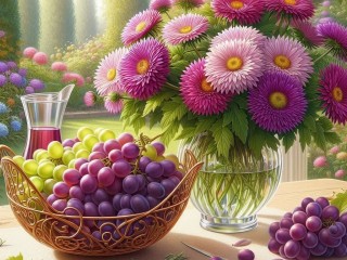 Пазл «Астры и виноград»