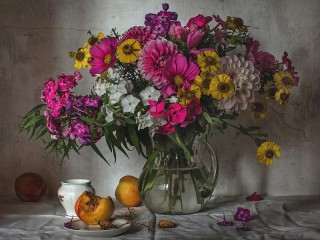 Пазл «Букет и персики»