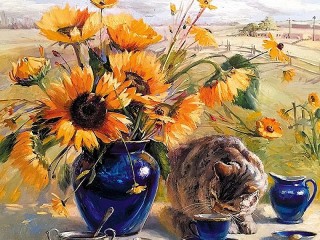 Пазл «Чаепитие с котом»