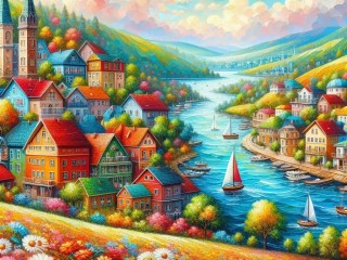 Пазл «Деревня у реки»