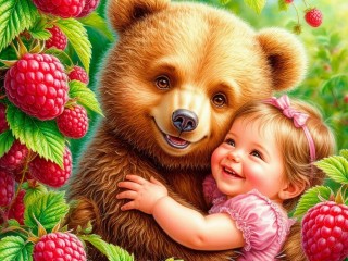 Пазл «Девочка и медвежонок»