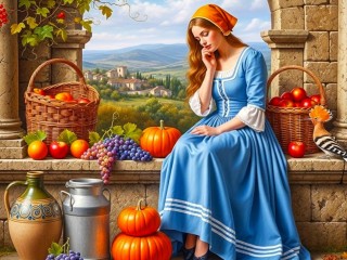 Пазл «Девушка и фрукты»