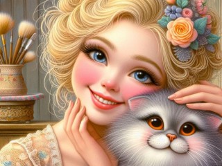Пазл «Девушка и кот»