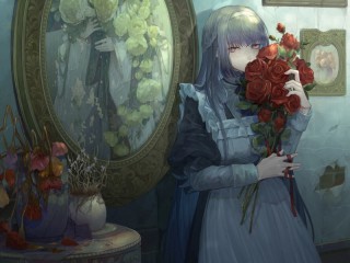 Пазл «Девушка с букетом»