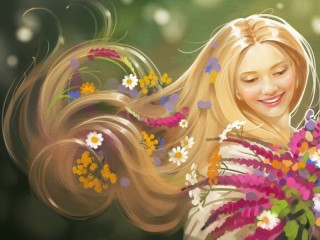 Пазл «Девушка с букетом»