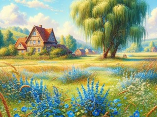 Пазл «Голубые цветы»
