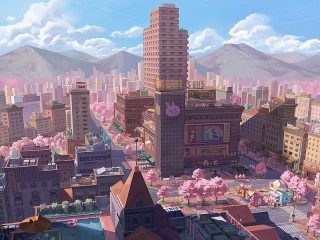 Пазл «Горы и город»