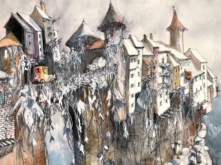 Пазл «Городок у края скалы»