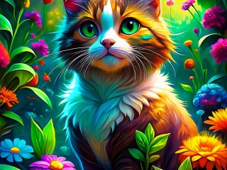 Пазл «Кот цветов»