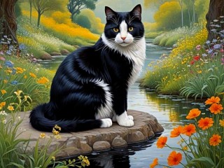 Пазл «Кот у ручья»