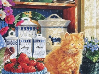 Пазл «Котенок и клубника»