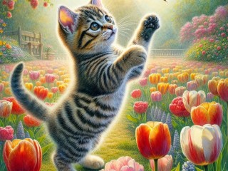 Пазл «Котенок и пчела»