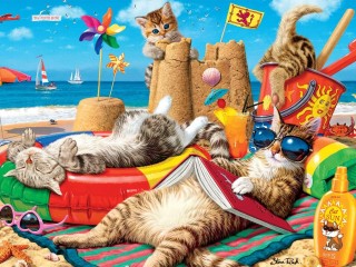Пазл «Коты на пляже»