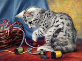 Пазл «Котёнок и катушки»