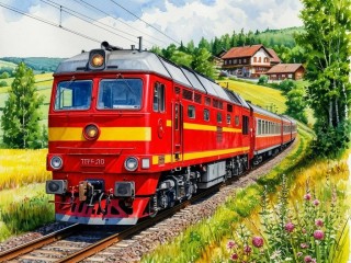Пазл «Красный тепловоз»