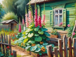 Пазл «Мальвы под окном»