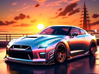 Пазл «Nissag GTR и закат»