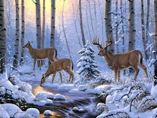 Пазл «Олени у ручья»