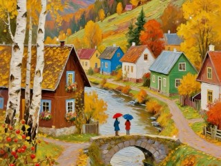 Пазл «Осень в деревне»