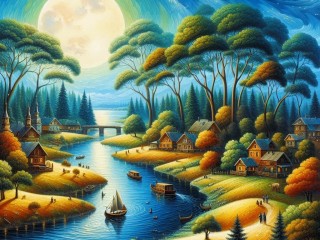 Пазл «Пейзаж полнолуния»