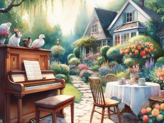Пазл «Пианино в саду»