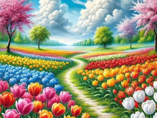 Пазл «Поле тюльпанов»