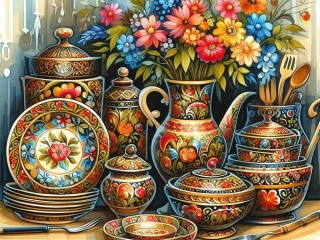 Пазл «Посуда с орнаментом»