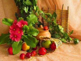 Пазл «Примулы и фрукты»