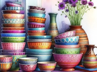Пазл «Разноцветные миски»
