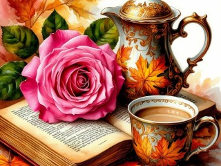 Пазл «Роза, книга, кофе»