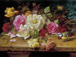 Пазл «Розы и синица»