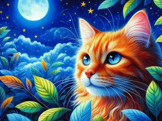 Пазл «Синяя ночь, рыжий кот»