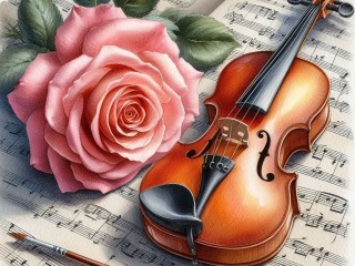 Пазл «Скрипка и роза»