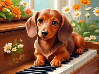 Пазл «Собака на пианино»