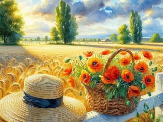 Пазл «Соломенная шляпка и маки»