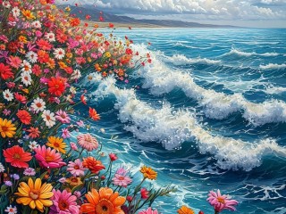 Пазл «Цветы и море»