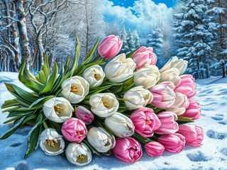 Пазл «Цветы на снегу»