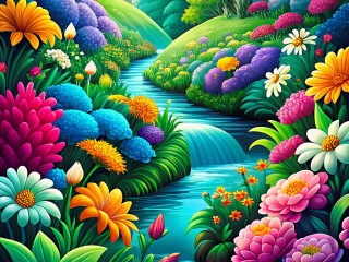 Пазл «Цветы у ручья»