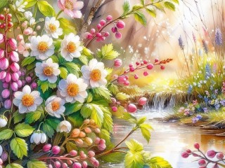 Пазл «Цветы у воды»