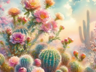 Пазл «Цветущие кактусы»