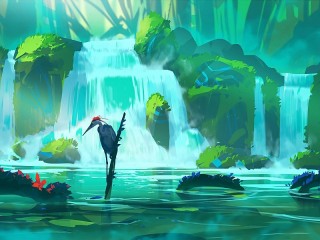 Пазл «Водопад и цапля»