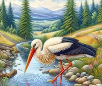 Пазл Аист у ручья 
