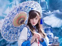 Пазл Азиатка с зонтом