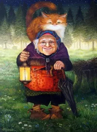 Пазл Бабушка с котом