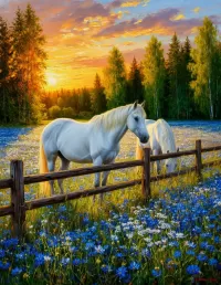 Пазл Белые кони 