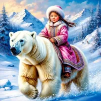 Пазл Белый медведь и девочка