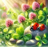 Пазл Божьи коровки и клевер