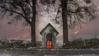 Пазл Часовня и снегопад
