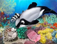 Пазл Дельфин и рыбы
